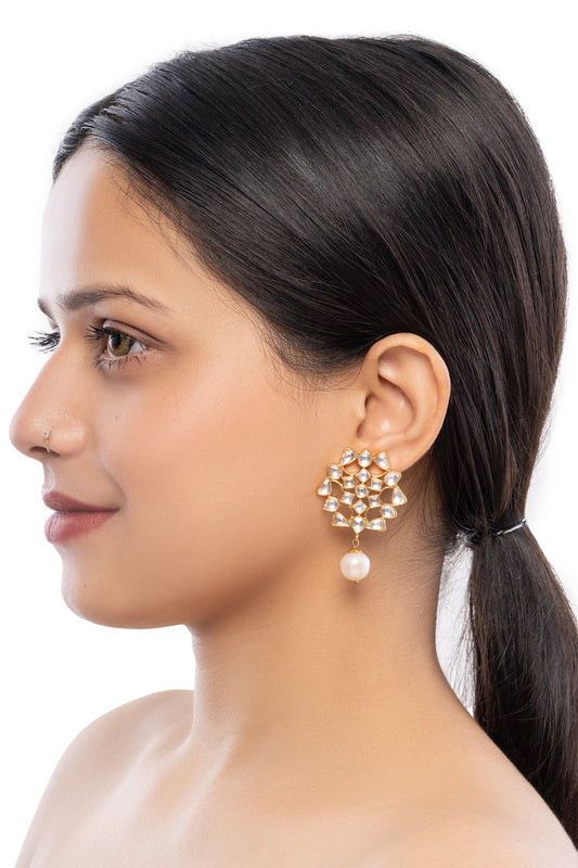 Kundan Pearl Drop Earrings 