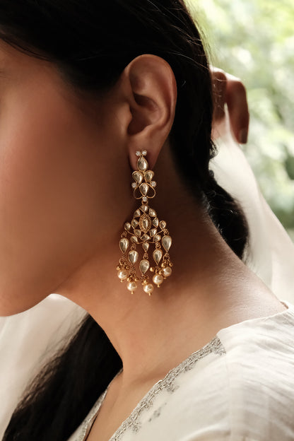 Kundan Pearl Embellished Danglers 