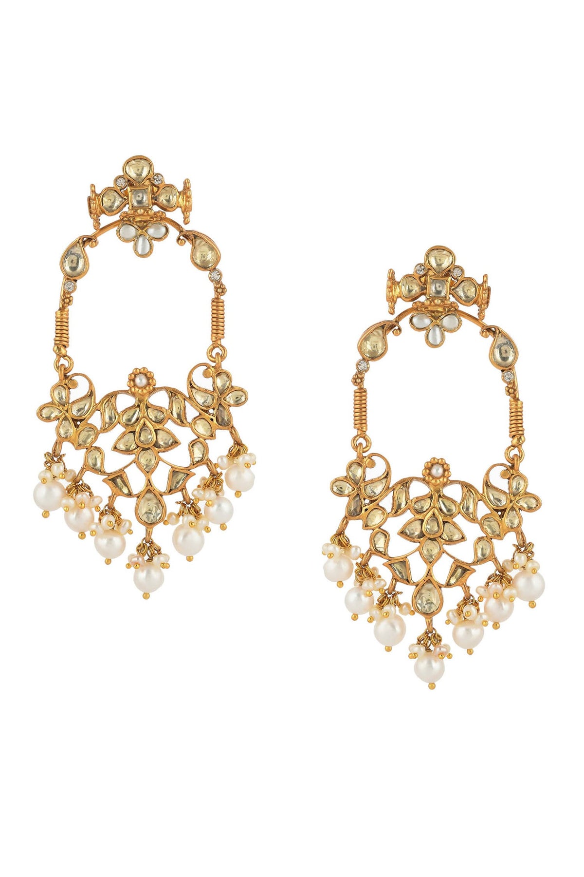 Gold Kundan Pearl Drop Earrings 