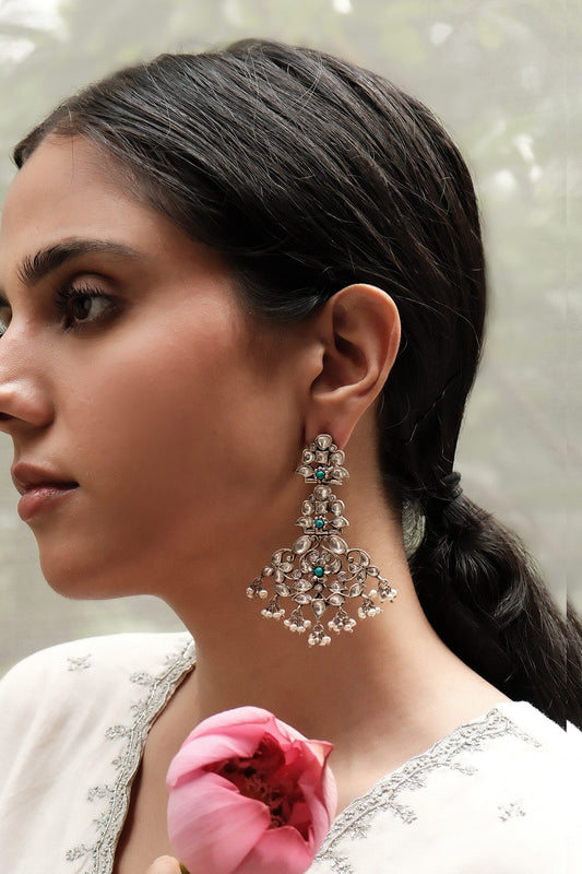 Kundan & Pearl Cutwork Earrings 
