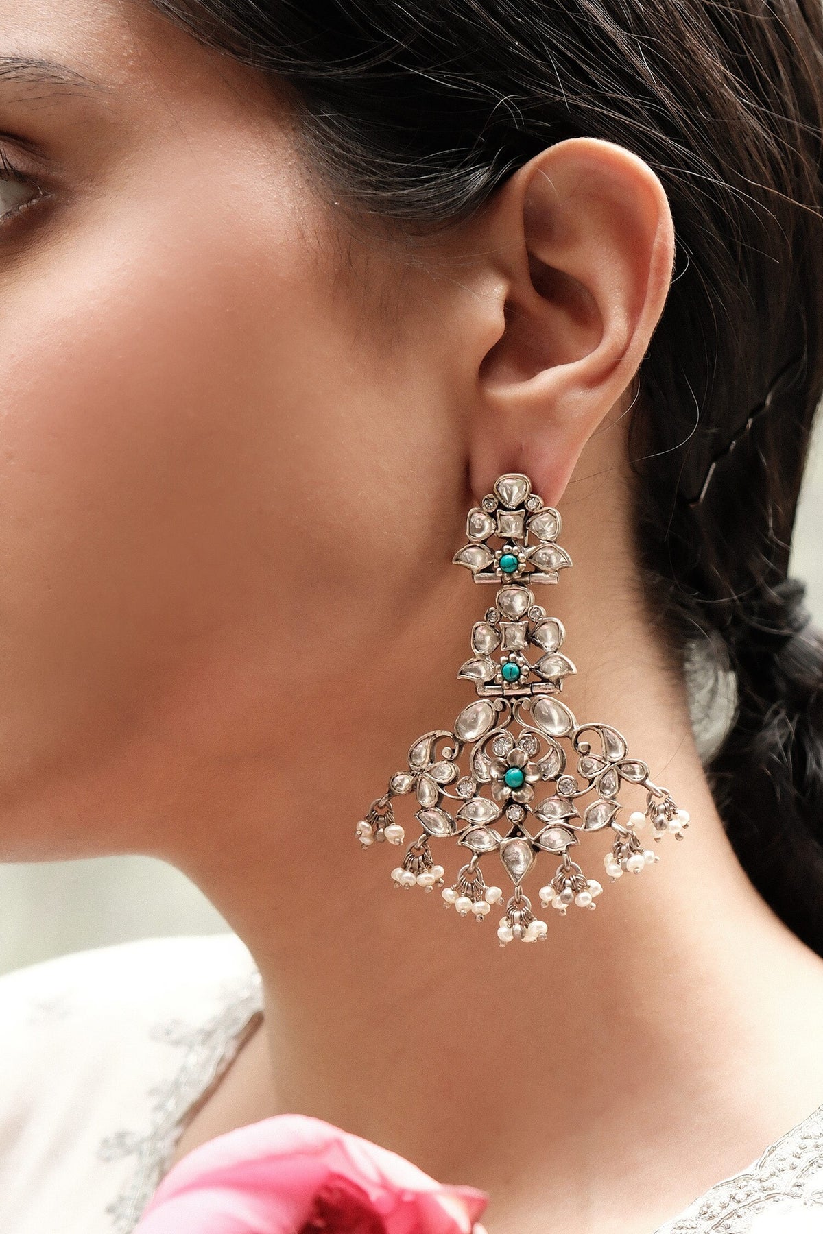 Kundan & Pearl Cutwork Earrings 