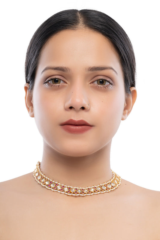 Gold Plated Kundan Pearl Choker 