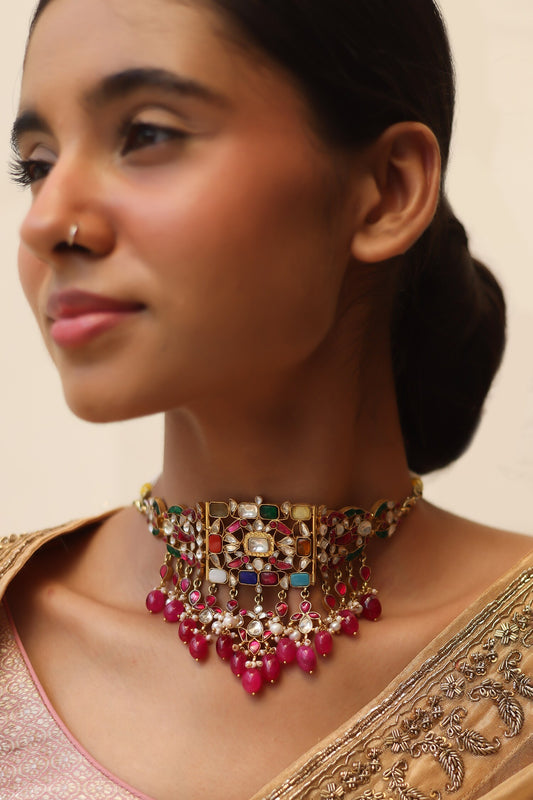 Gold Plated Kundan Pearl Choker 