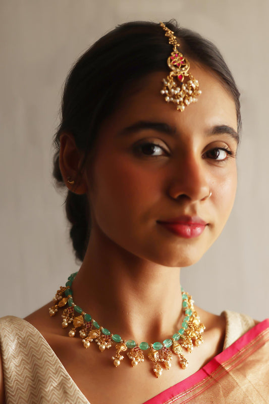 Gold & Green Gemstone Necklace 