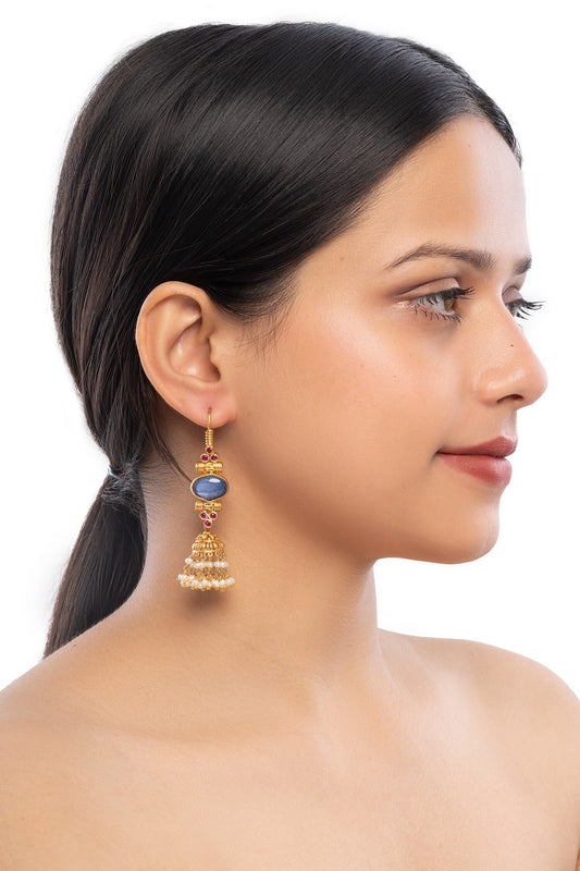 Gold Pearl & Stone Embellished Jhumkas 