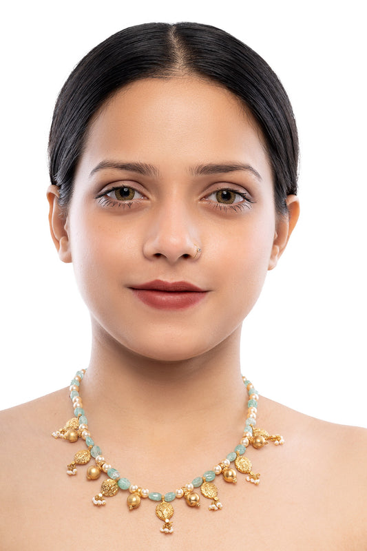 Gold Plated Green Onyx Stone Necklace 