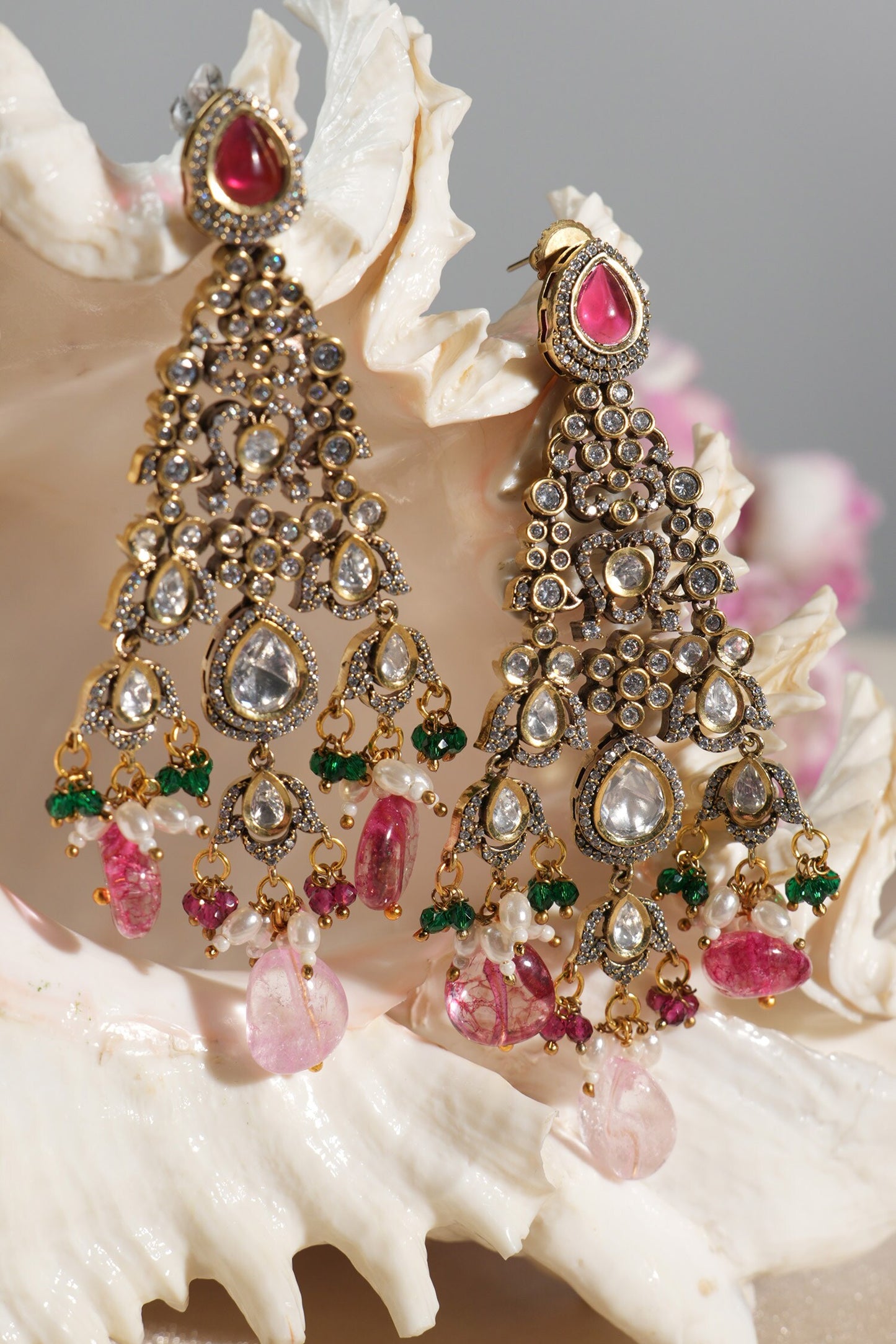 Antique Gold Navratna Polki Necklace Set 