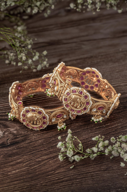 Gold Temple Bangles Set of 2 