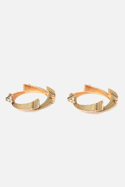 Geometric Pattern Gold Temple Bangles Set 