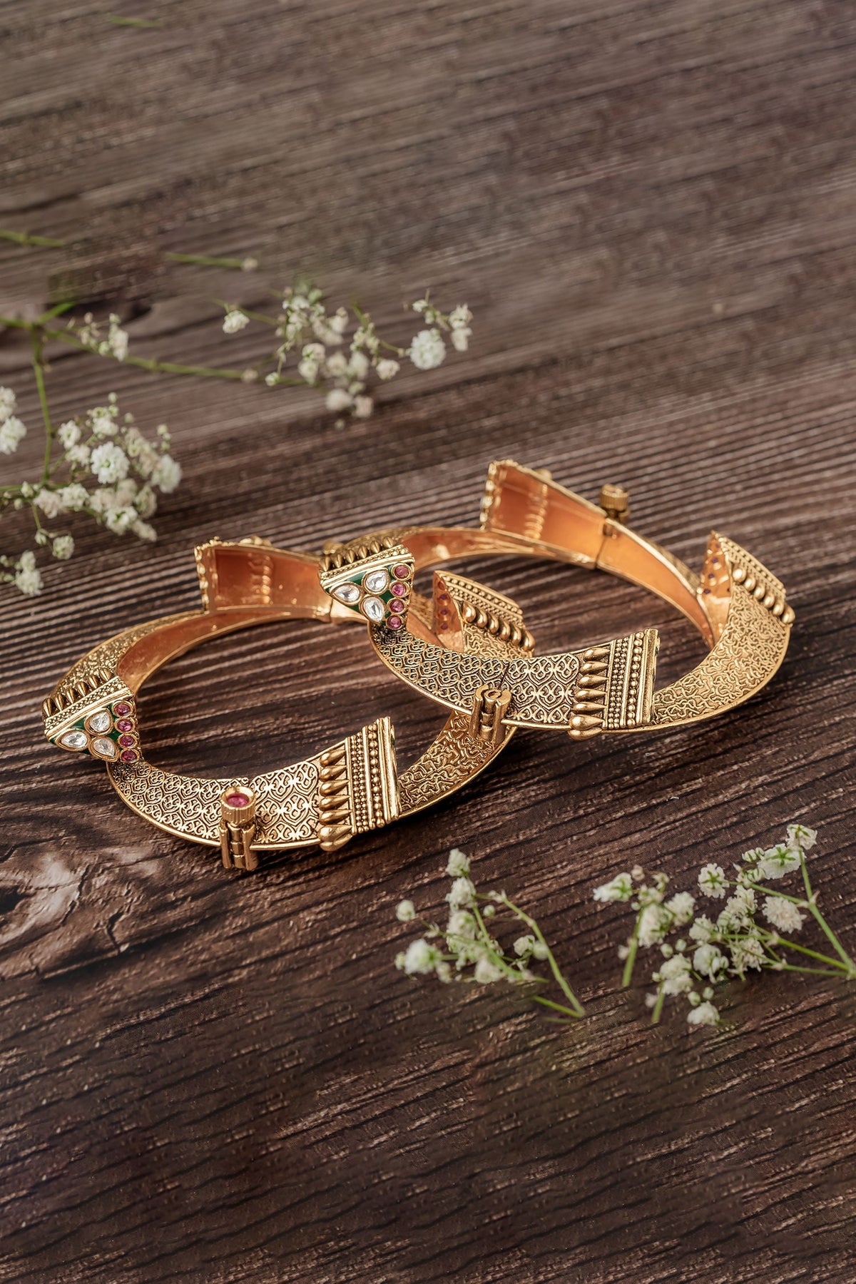 Geometric Pattern Gold Temple Bangles Set 