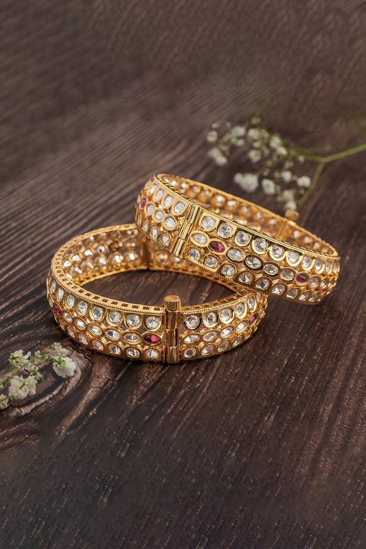 Temple Jaal Kundan Polki Bangles Set 