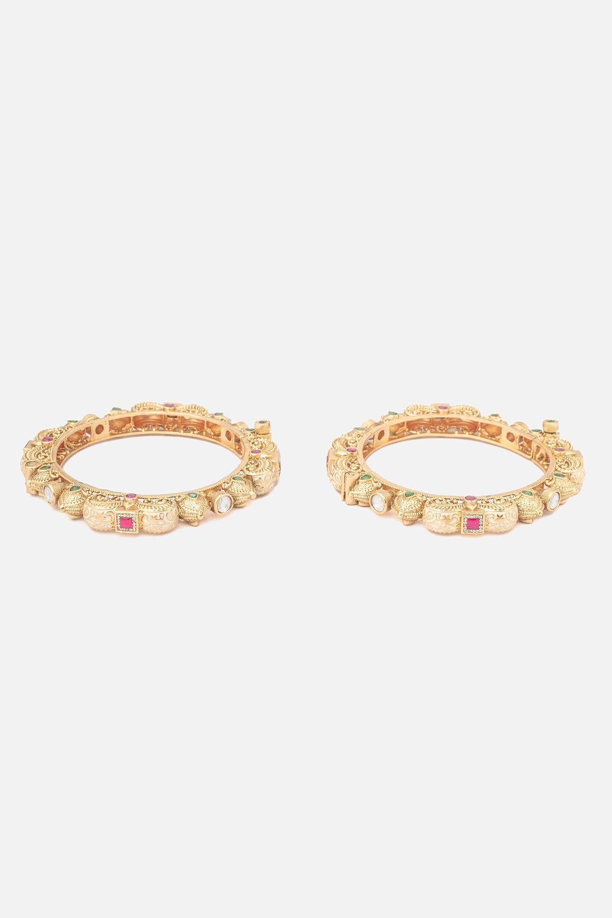 Floral Carved Temple Bangles Set 