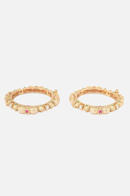 Floral Carved Temple Bangles Set 