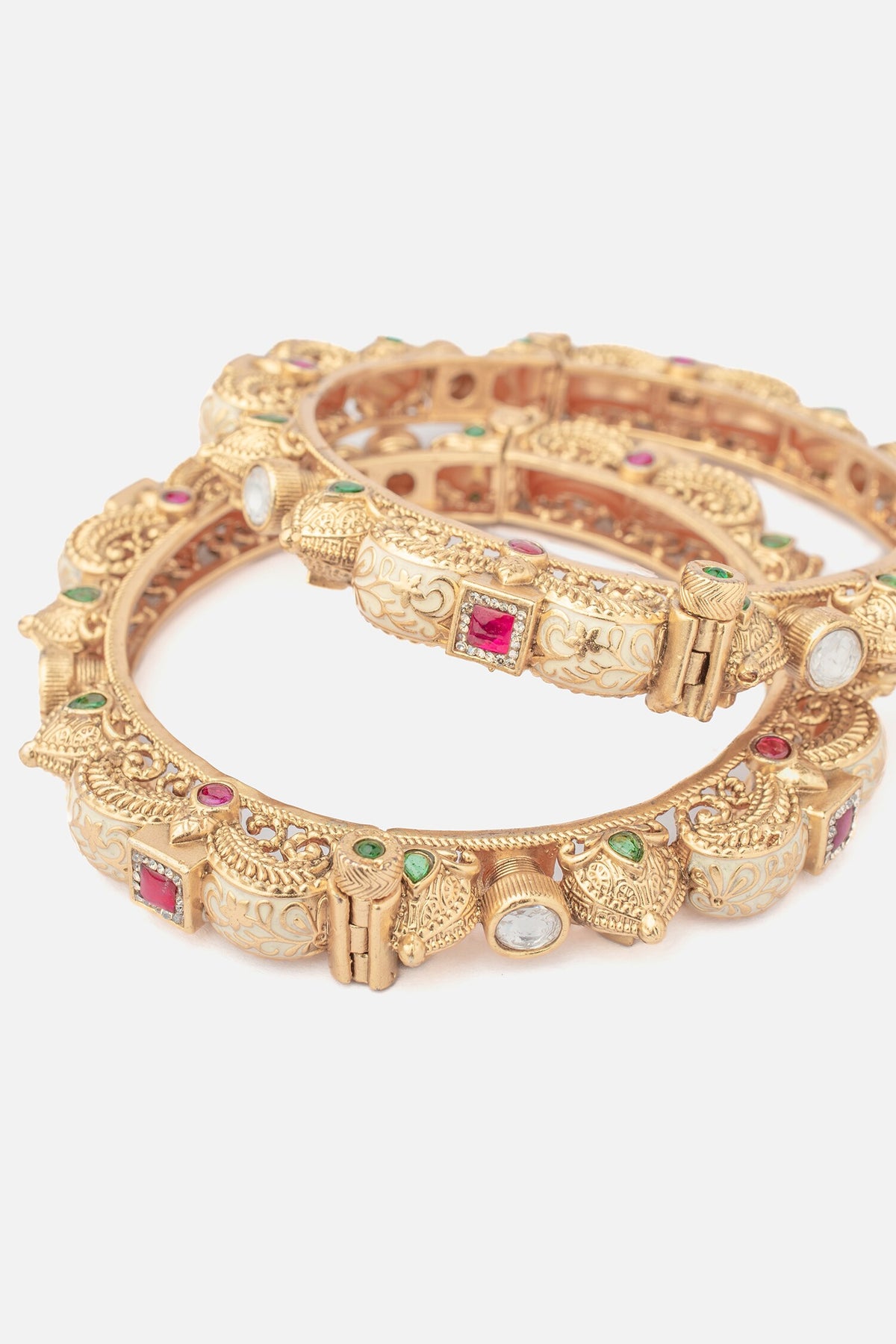 Floral Carved Temple Bangles Set 