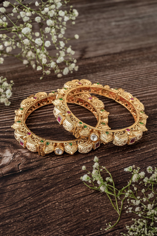 Floral Carved Temple Bangles Set 