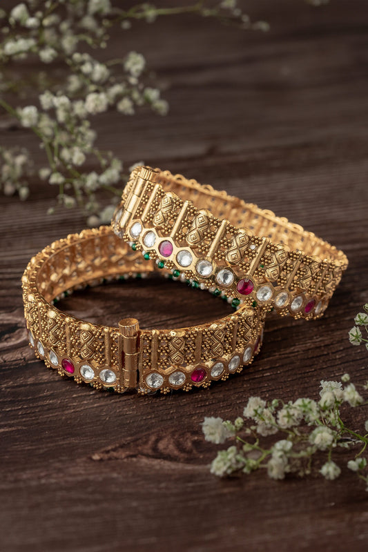 Gold Stone Embellished Bangles Set 