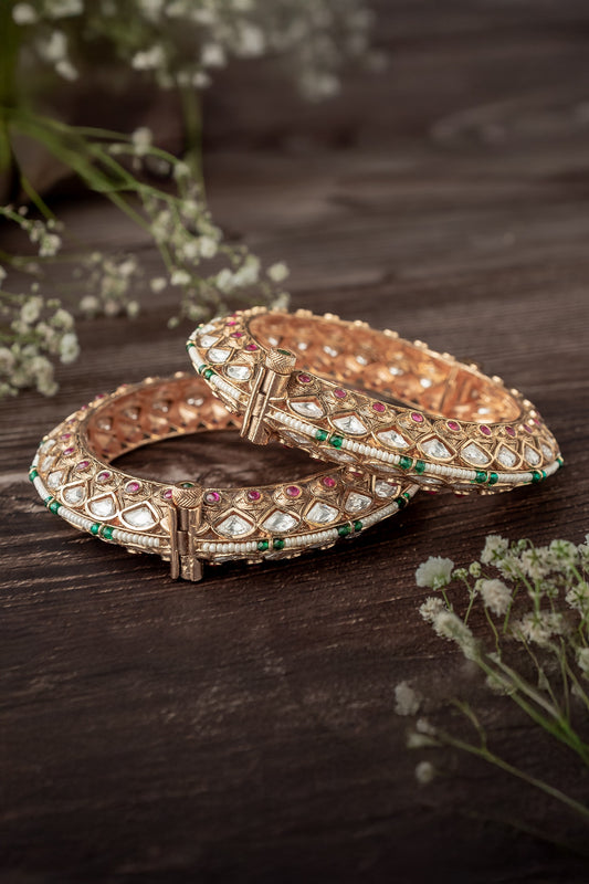 Floral Vine Kundan Polki Bangles Set 