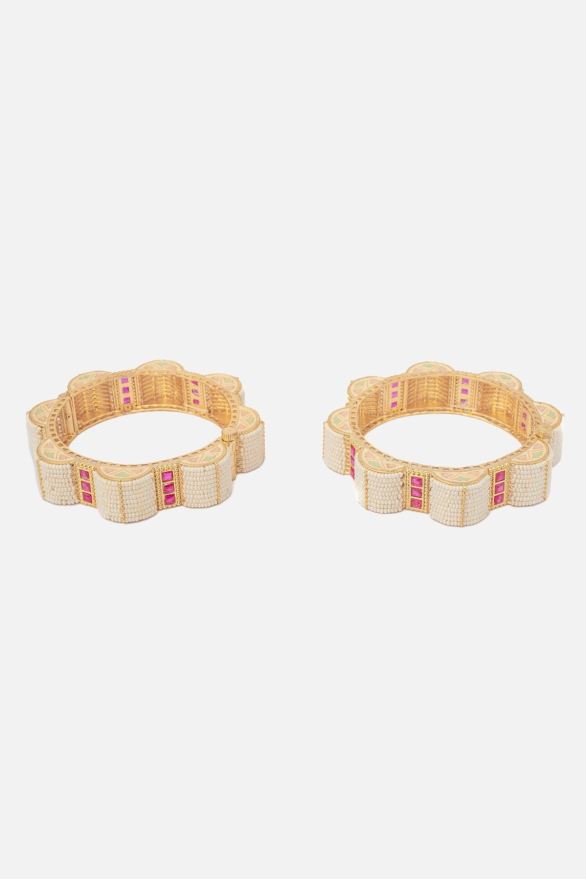 Scalloped Pearl & Stone Bangles Set 