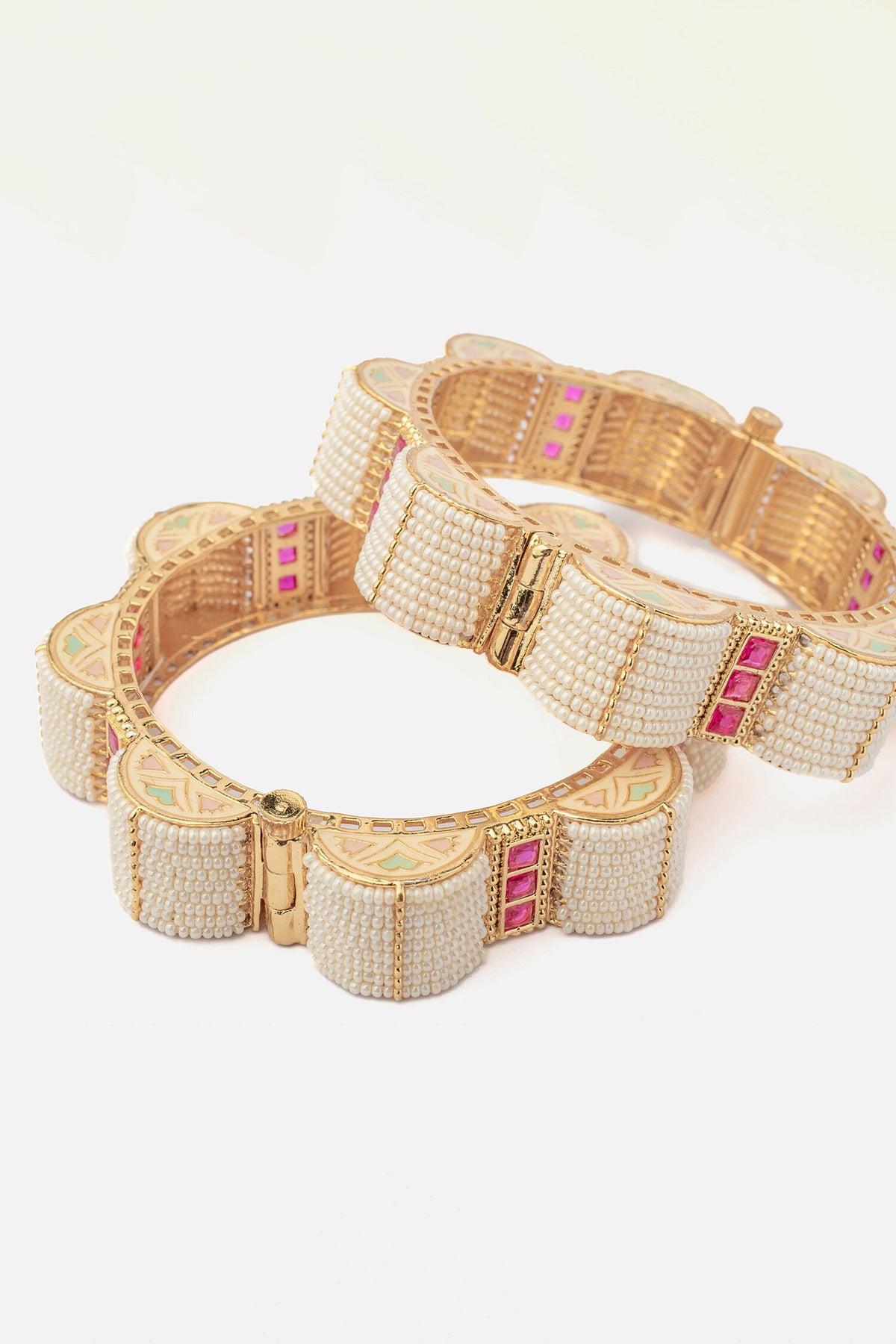 Scalloped Pearl & Stone Bangles Set 