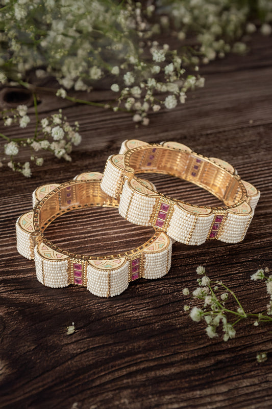 Scalloped Pearl & Stone Bangles Set 