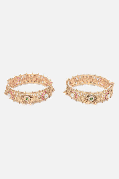 Gold Filigree Stone Bangles Set of 2 