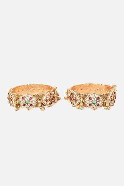 Gold Blossom Motif Bangle Set 
