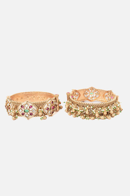 Gold Blossom Motif Bangle Set 