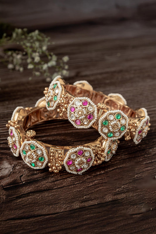 Floral Kundan Embellished Bangles Set 