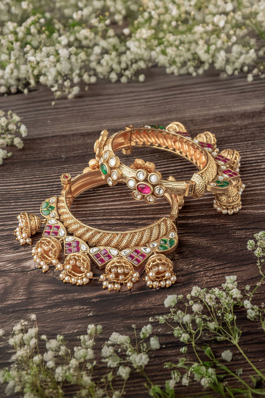 Vine Embellished Gold Bangles Set 