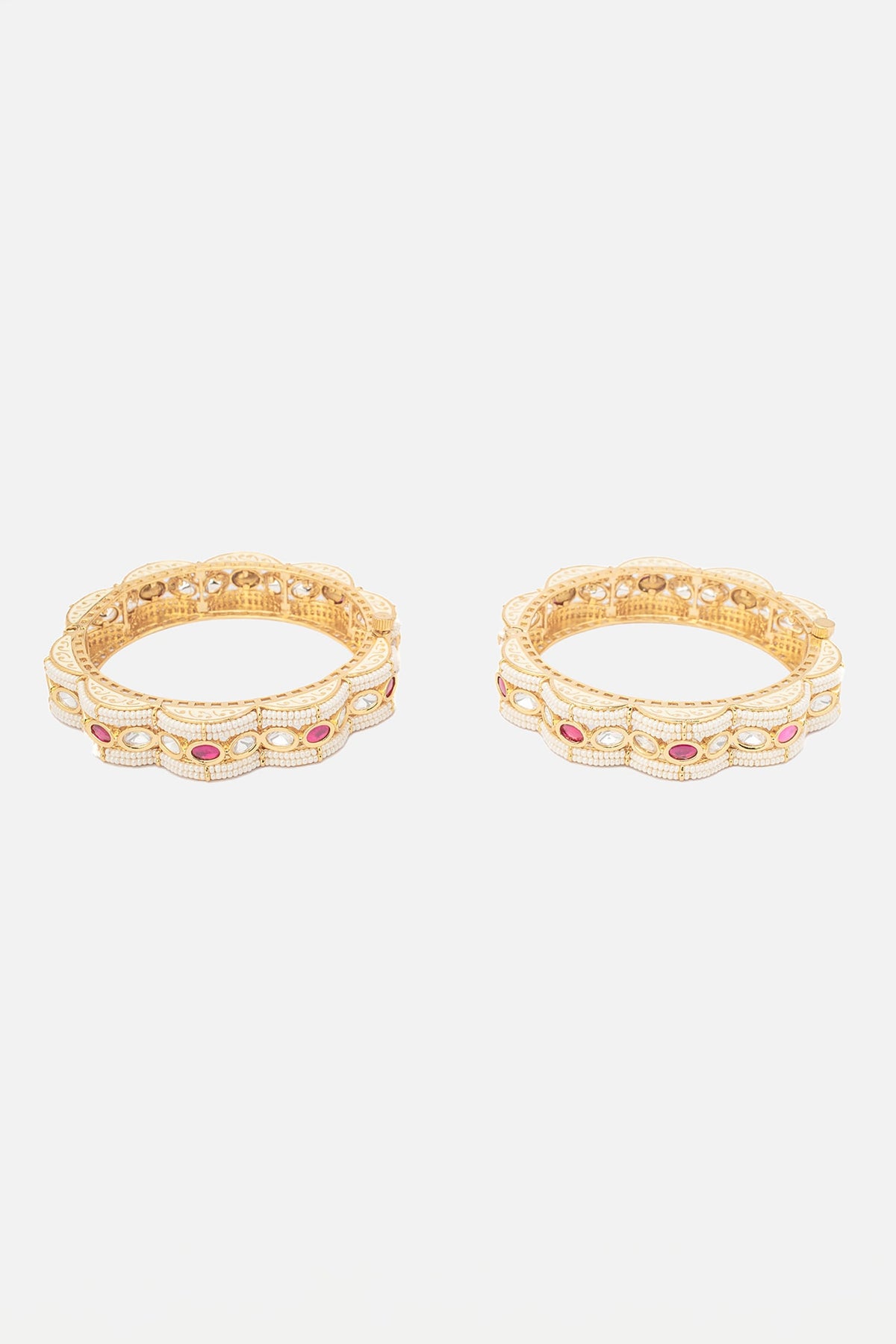 Scalloped Pearl & Stone Bangles Set 