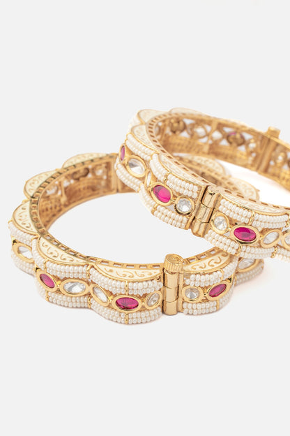 Scalloped Pearl & Stone Bangles Set 