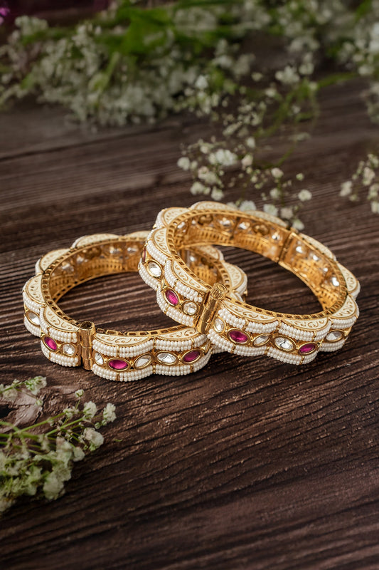 Scalloped Pearl & Stone Bangles Set 