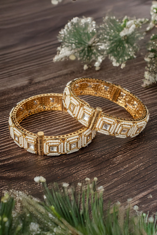 Gold Geometric Quad Stone Bangles Set 