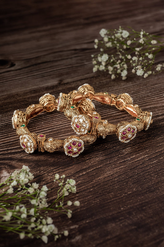 Floret Stone Embellished Bangles Set 