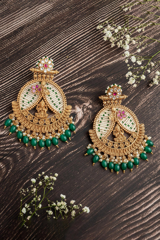 Deity Carved Chandbali Earrings 