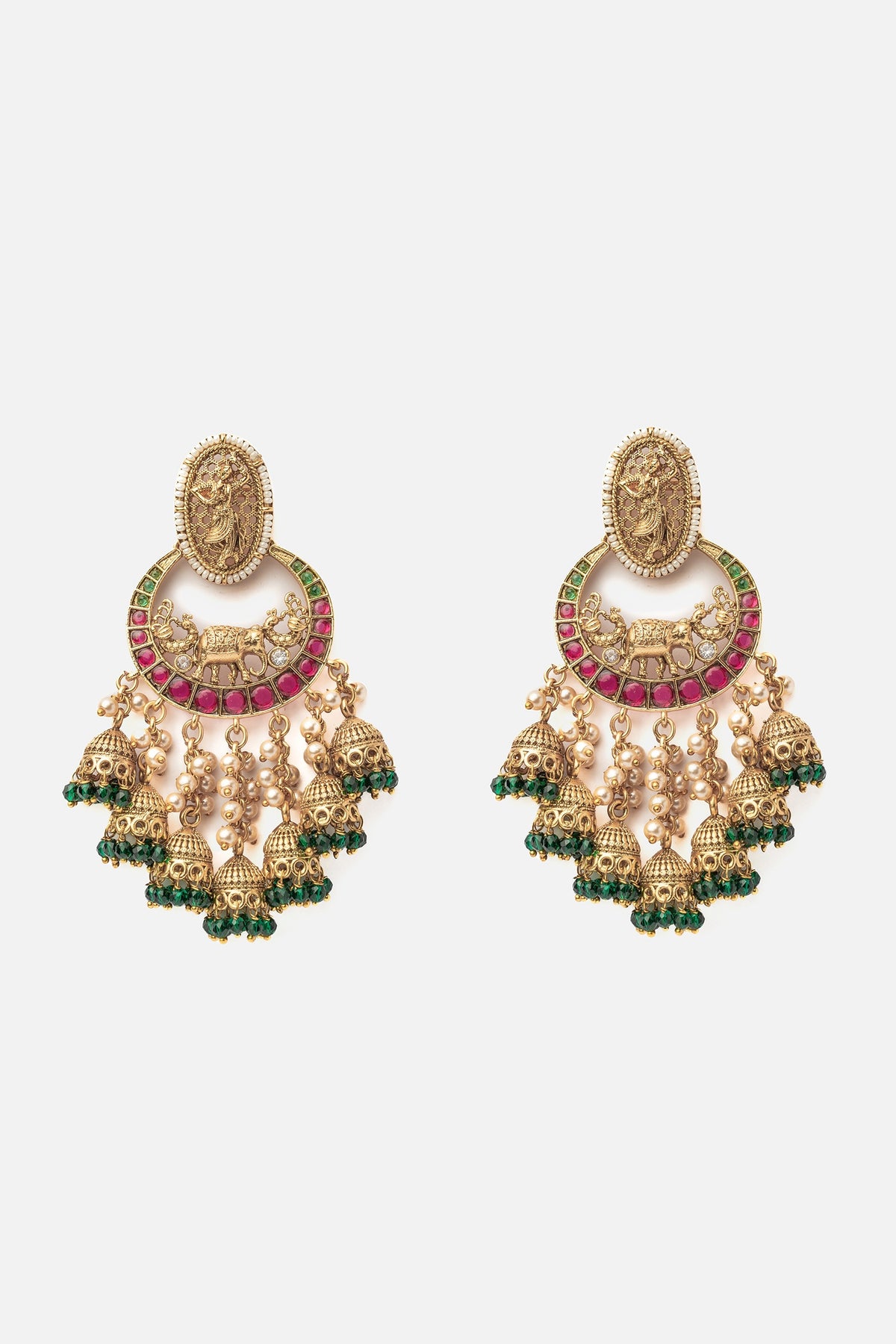 Elephant Carved Chandbali Earrings 
