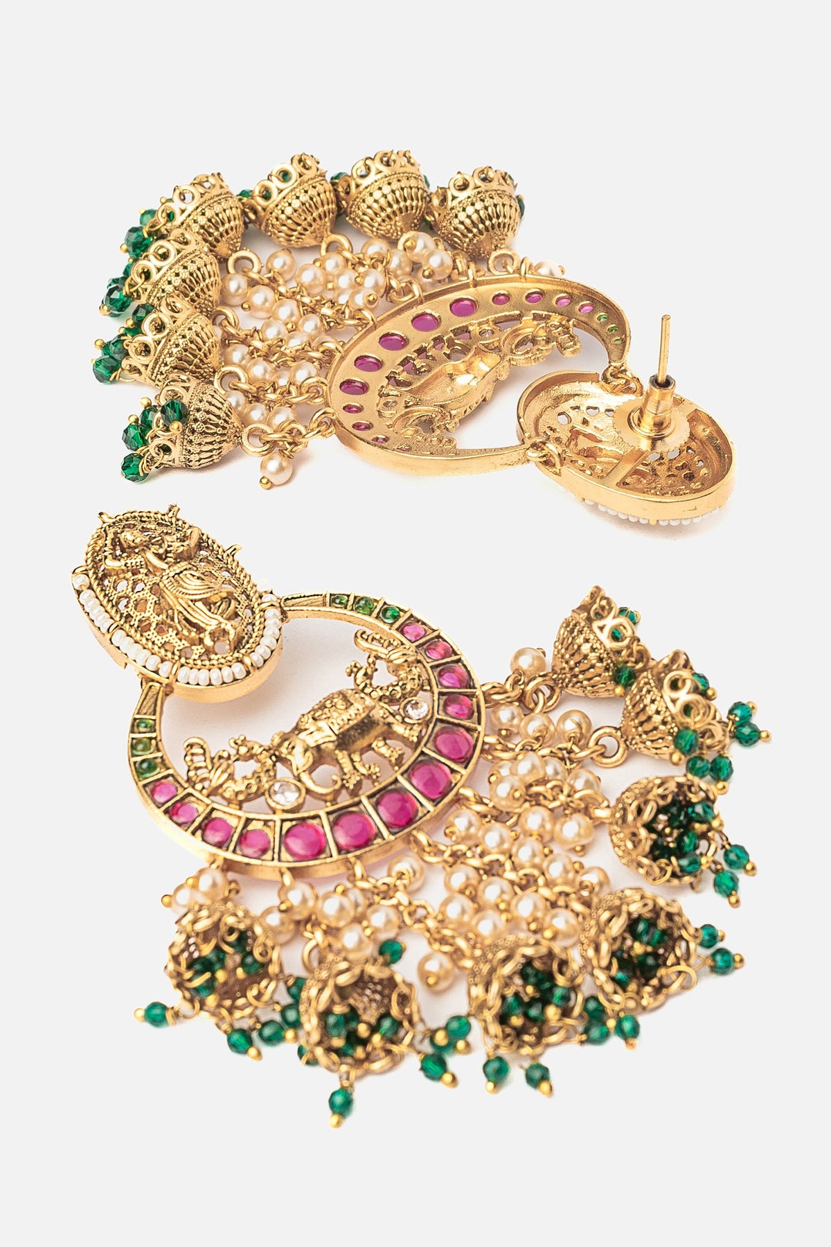 Elephant Carved Chandbali Earrings 