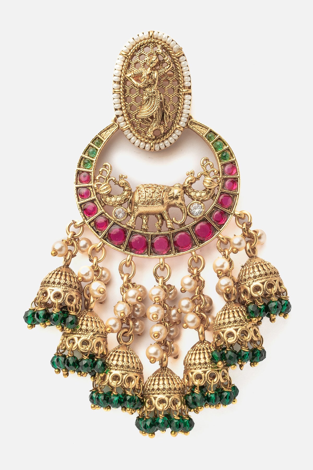 Elephant Carved Chandbali Earrings 