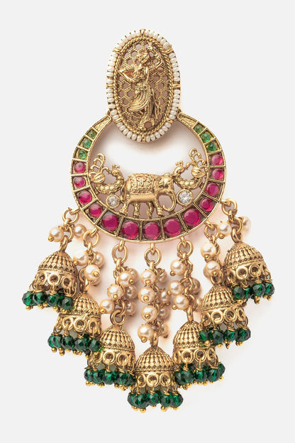 Elephant Carved Chandbali Earrings 