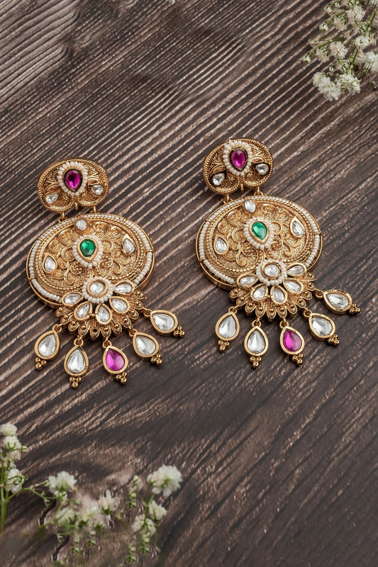 Bloom Carved Chandbali Earrings 