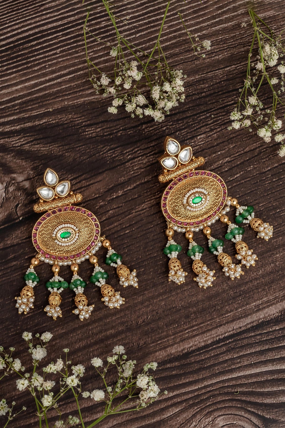 Circlet Carved Chandbali Earrings 