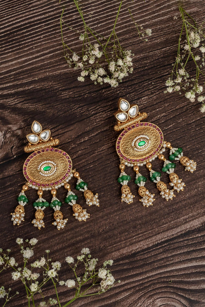 Circlet Carved Chandbali Earrings 