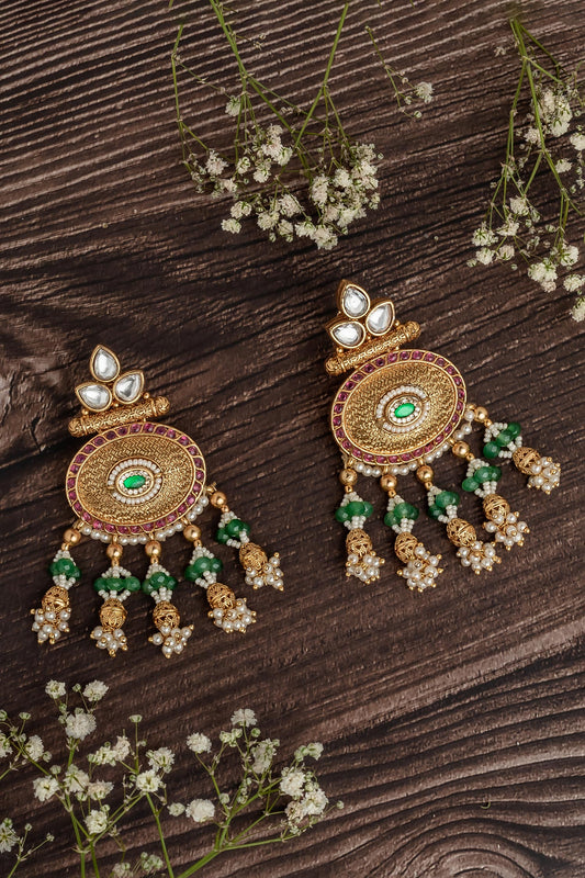 Circlet Carved Chandbali Earrings 