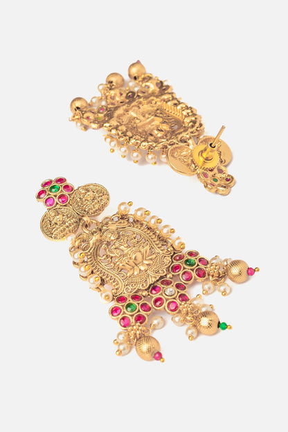 Gold Dangler Temple Earrings 