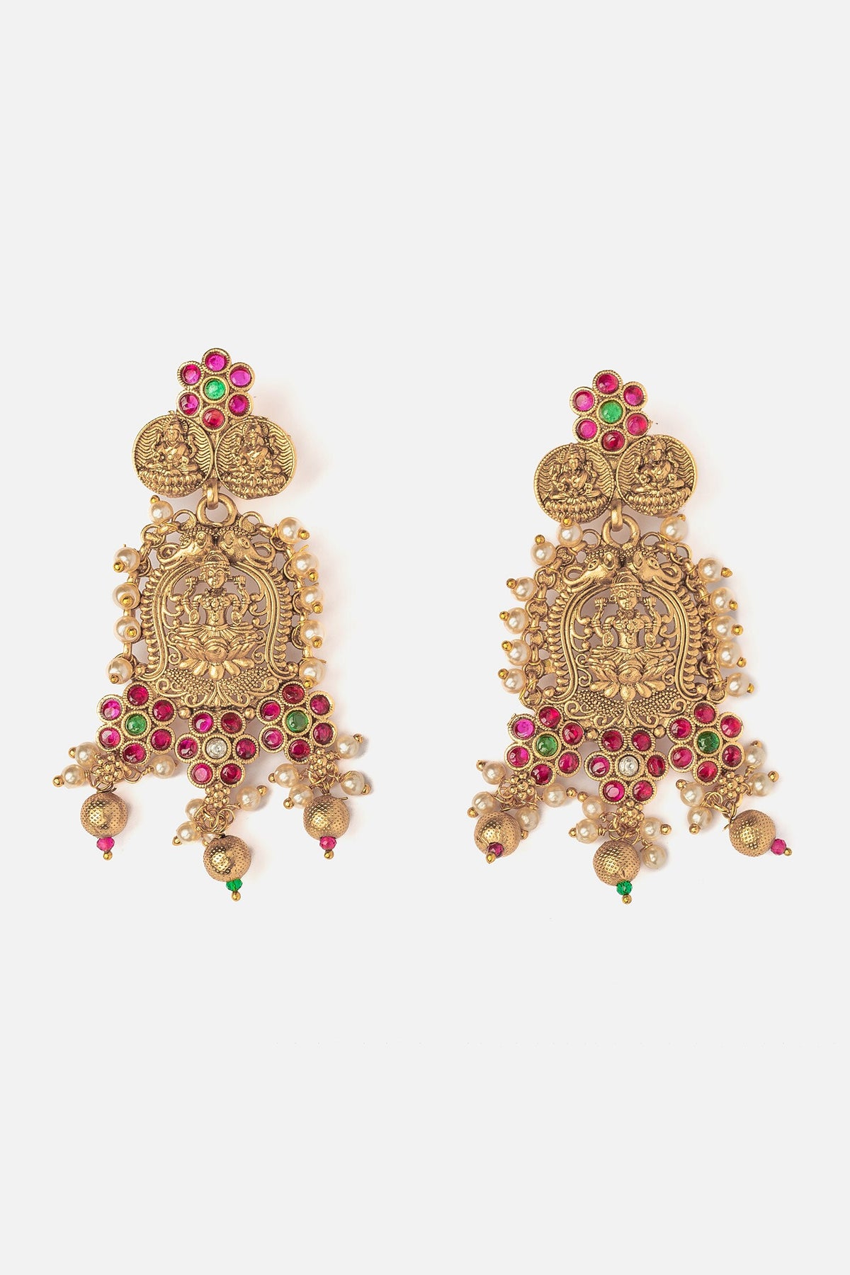 Gold Dangler Temple Earrings 