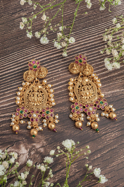 Gold Dangler Temple Earrings 
