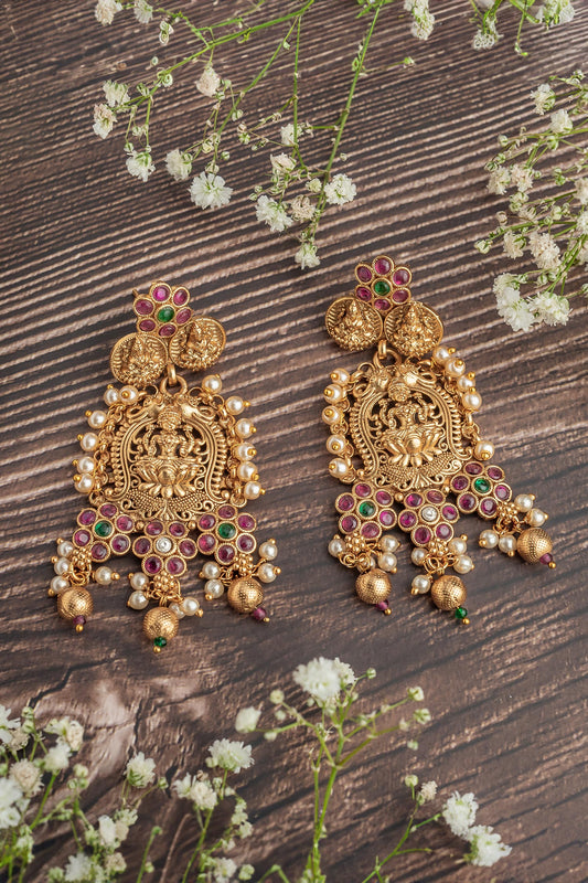 Gold Dangler Temple Earrings 