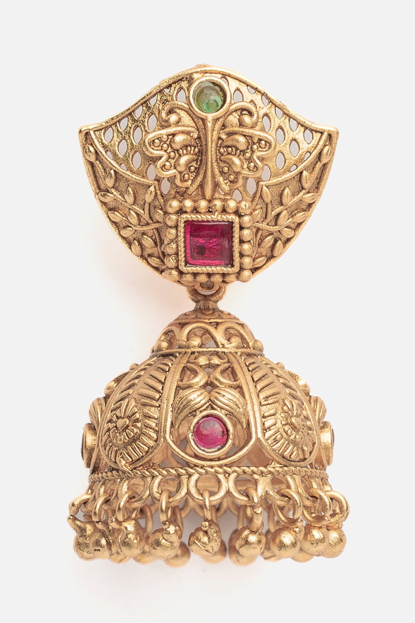 Gold Pink Stone Embellished Jhumka Earrings 