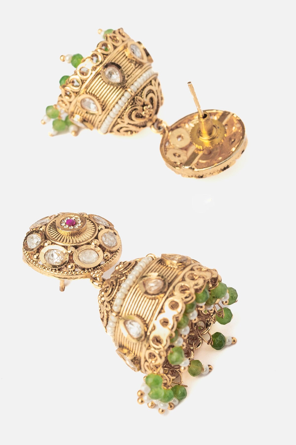 Gold Stone Embellished Jhumka Earrings 