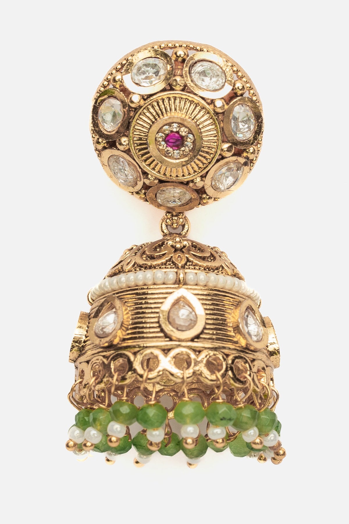 Gold Stone Embellished Jhumka Earrings 
